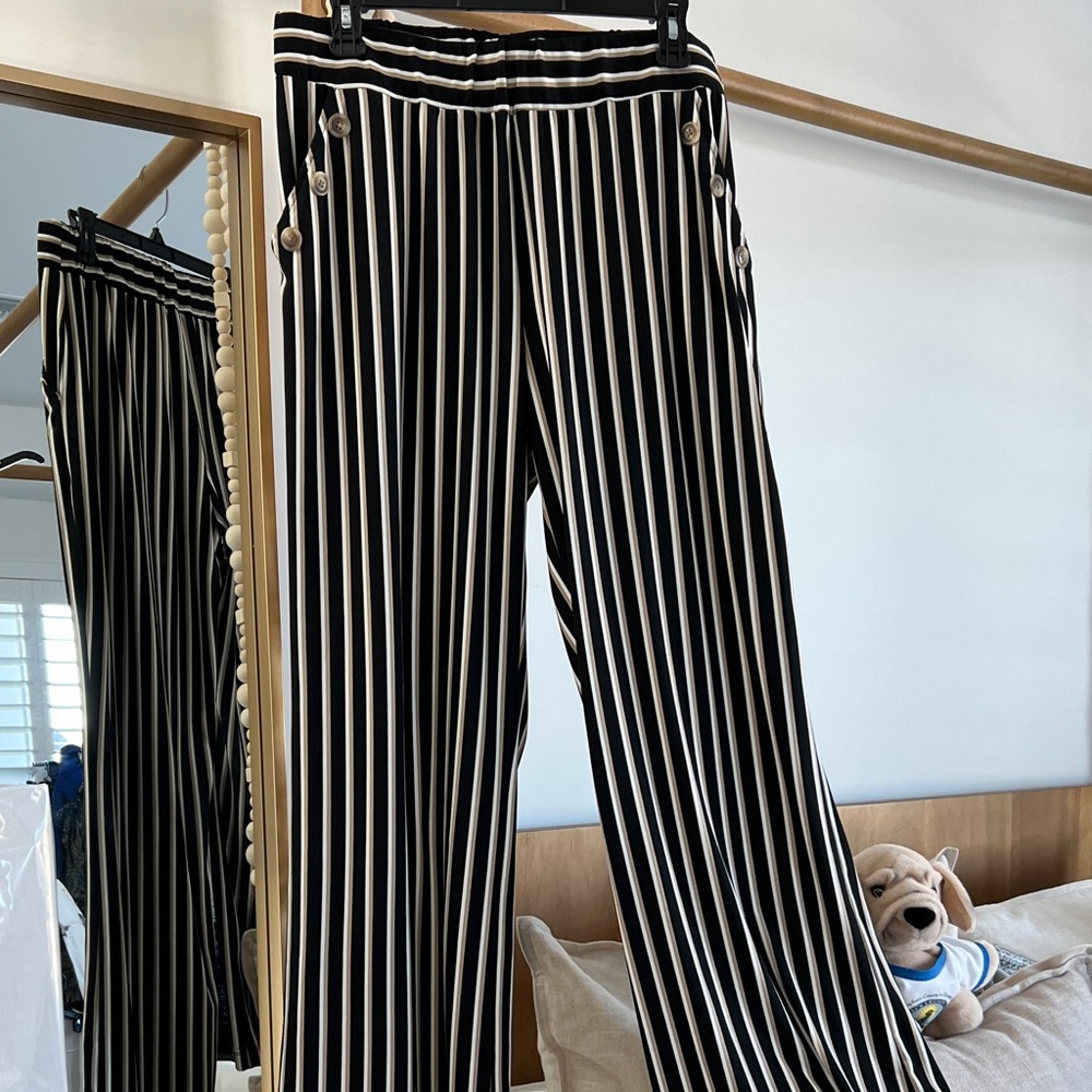 Striped Black Tan and White Women's Pants